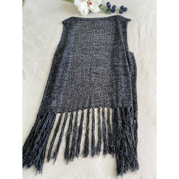 Vintage WindRiver Womens Boho Knit Fringe Vest In Charcoal Black L Whimsigoth - Picture 2 of 7